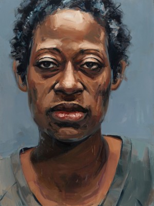 "Marissa Alexander, Convicted of Aggravated Assault with a Deadly Weapon” by Heather Green, oil on wood panel, 65x48”, 2014, image courtesy of Kruger Gallery.